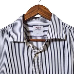 TM Lewin Luxury Regular Fit Two-fold Cotton Shirt 17.5x34 White Striped Oxford